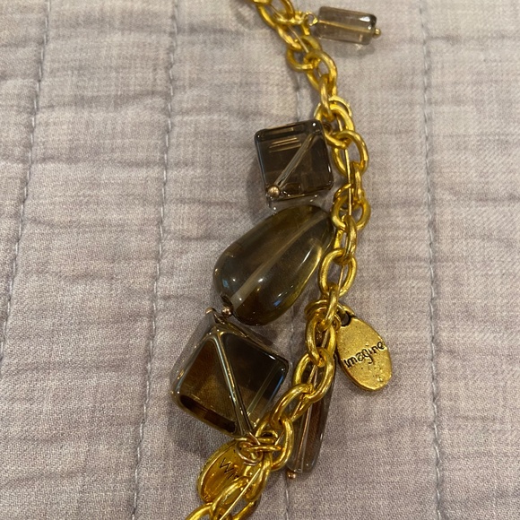 Gold-Toned Charm Necklace with Translucent Smoky Brown Beads - Picture 3 of 7